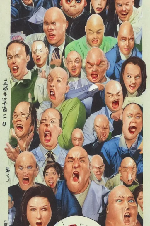 Image similar to coneheads, japanese vhs cover art, detailed facial expressions