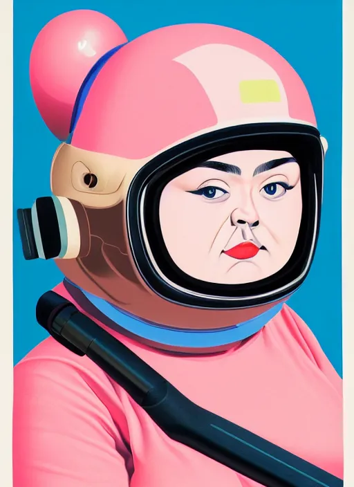 Prompt: portrait of a cute fat girl with a gun in a racing helmet by shusei nagaoka kaws david rudnick airbrush on canvas pastell colors cell shaded 8 k