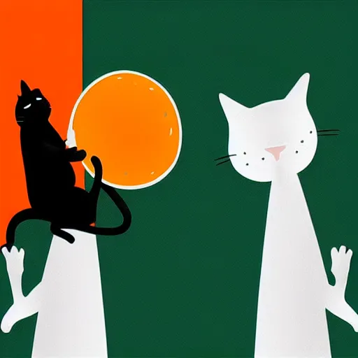 Image similar to Two cats playing ping pong on orange background, digital art