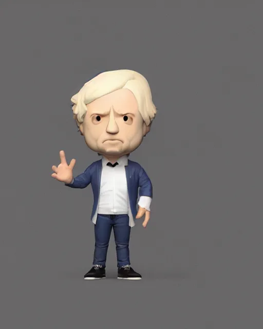 Image similar to full body 3d render of funko pop boris johnson as a funko pop, studio lighting, white background, blender, trending on artstation, 8k, highly detailed