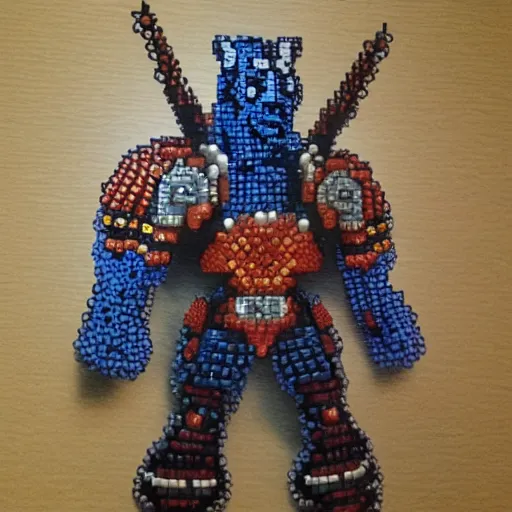 Image similar to a warrior from world of warcraft made out of beads