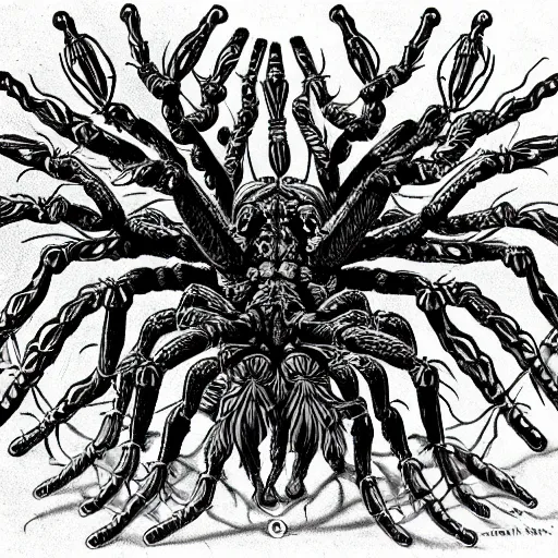 Prompt: Detailed drawing of alien spiders From Art Forms in Nature by Ernst Haeckel