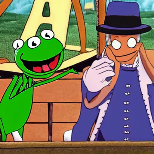 Prompt: a still of kermit the frog in one piece ( 1 9 9 9 )