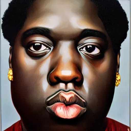 Image similar to a portrait of biggie smalls by matin klarwein