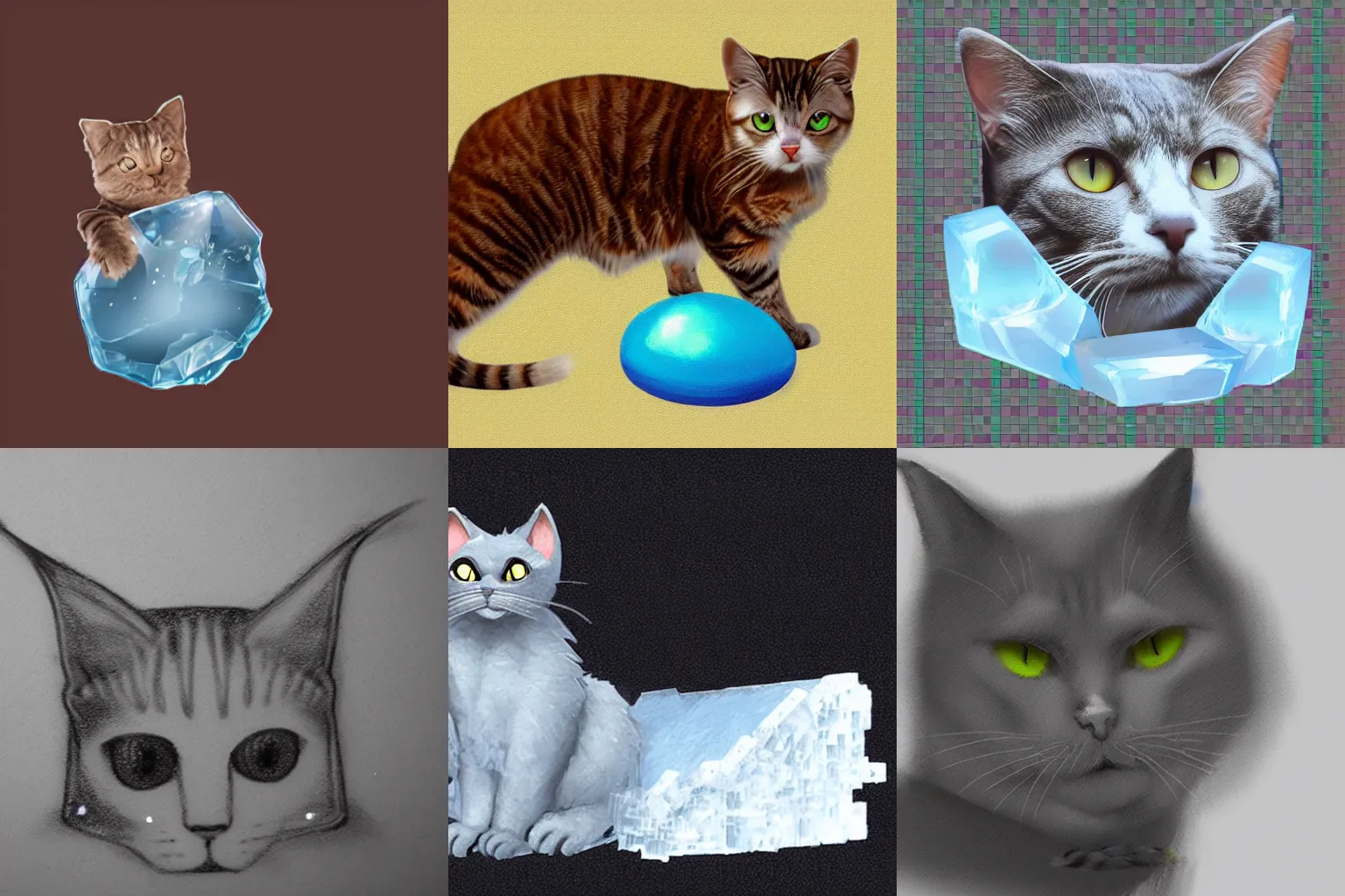 Prompt: concept art, cat, material is transparent ice,
