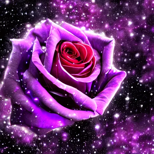 Image similar to beautiful rose made of stunning nebula and stars, on black background, highly detailed, intricate texture, trending on deviantart and artstation