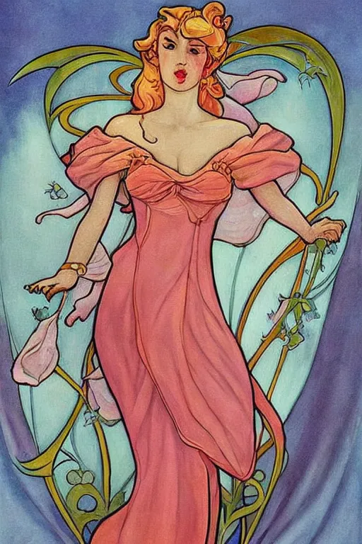 Image similar to beautiful art nouveau painting of princess - peach!!!!!!!!!