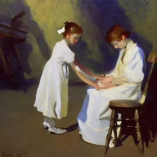 Image similar to vaccination, painting by john singer sargent, oil on canvas