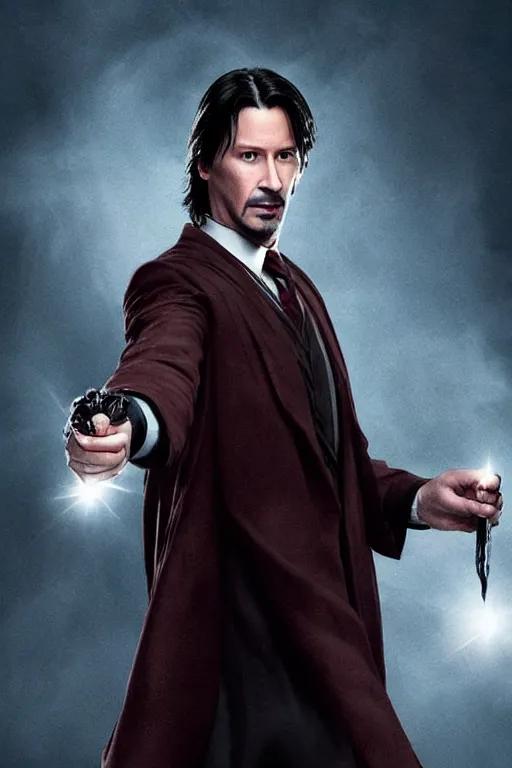 Prompt: Keanu Reaves playing Harry Potter in Harry Potter and the Rise Of The Machines Movie Poster