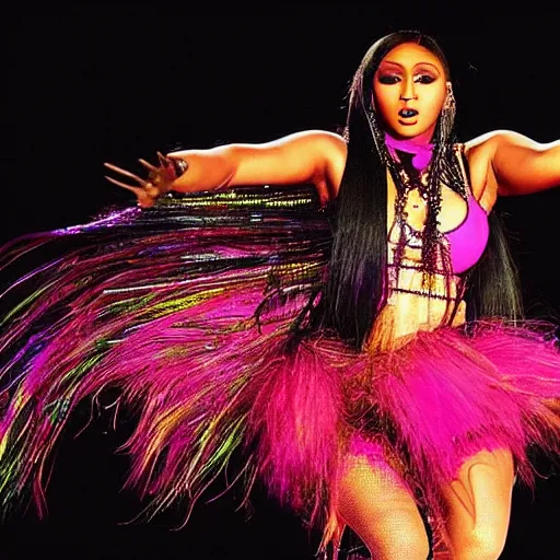 Image similar to “A beautiful full-body photograph of Niki Minaj performing on stage, 8k resolution, Stage Lighting”