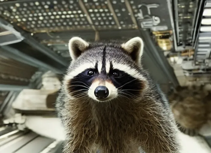 Prompt: film still of Rocket Racoon in Interstellar, 4k