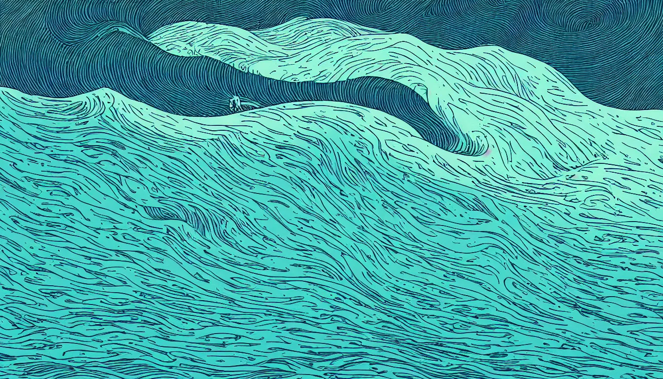 Image similar to ocean wave, land in sight by Kilian Eng, minimalist, detailed