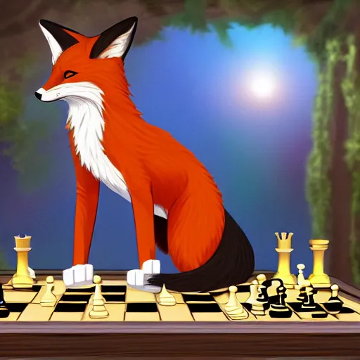 Image similar to A fox playing chess, trending on FurAffinity, energetic, dynamic, digital art, highly detailed, FurAffinity, high quality, digital fantasy art, FurAffinity, favorite, character art