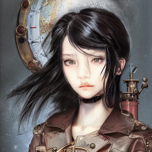 Image similar to portrait of a girl by ayami kojima, mixture between russian and japanese, she is about 2 0 years old, black bob hair, very tall and slender, she is wearing a steampunk tactical gear, highly detailed portrait, digital painting, artstation, concept art, smooth, sharp foccus ilustration, artstation hq