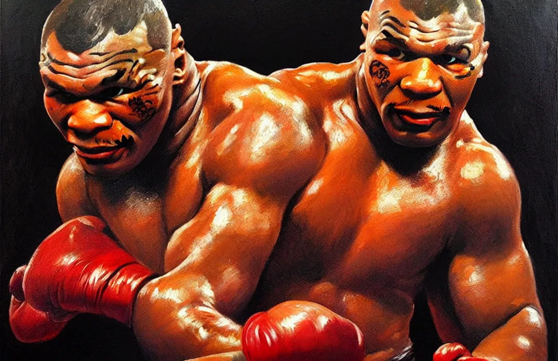 Image similar to portrait of 1 9 8 0's mike tyson!!!!!!!!!!!!!!!!!!!!!!!!!!!, detailed face, detailed painting,, epic lighting, by ilya repin, phil hale and kent williams