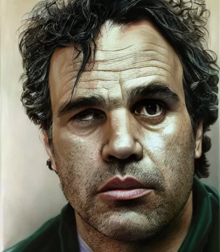Image similar to a high quality, high detail, photorealistic portrait of mark ruffalo by james nachtwey and lucian freud, zdzisław beksinski