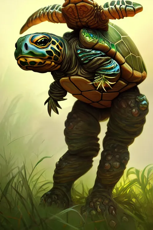 Prompt: tortle nature cleric, highly detailed, digital painting, artstation, sharp focus, illustration, art by tan zi and ayanamikodon and alphonse mucha and wlop