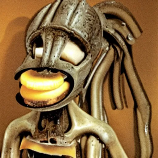 Image similar to cheese gromit designed by h r giger,