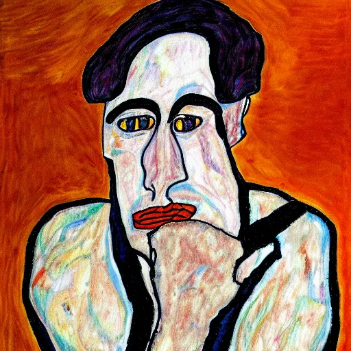Prompt: a painting of donald trump in the style of egon schiele.
