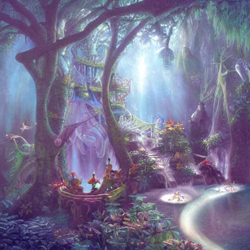 Prompt: mystical fairy waterpark painting by brain froud, charles vess, cinematic lighting, epic composition, highly detailed