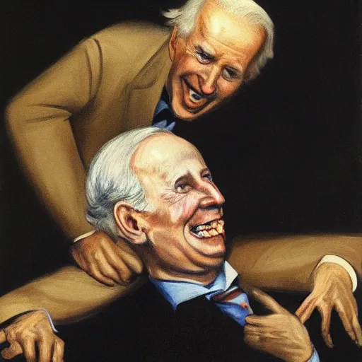 Image similar to painting of Joe Biden devouring Mitch McConnell, by Goya