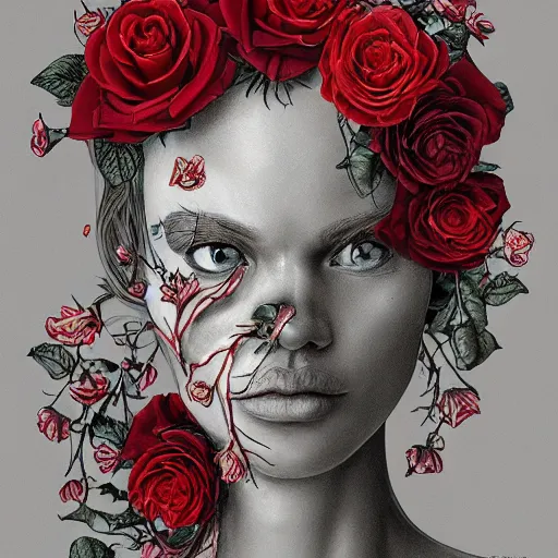 Prompt: the anatomy of a head of lettuce with roses that resemble a beautiful woman, an ultrafine detailed painting by james jean, intricate linework, bright colors, final fantasy, behance contest winner, vanitas, angular, altermodern, unreal engine, global illumination, radiant light, detailed and intricate environment