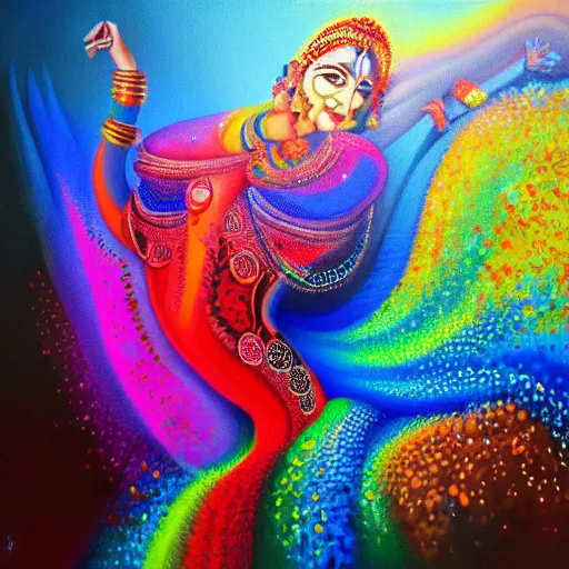 Image similar to sharad prakash painting, 4 k, ultra realistic, colorful, vivid
