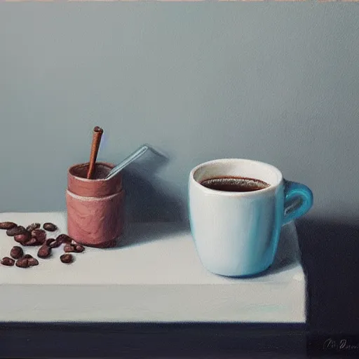 Image similar to chill coffee aesthetic, oil painting, pale colors, high detail, 8 k, wide angle, trending on artstation,