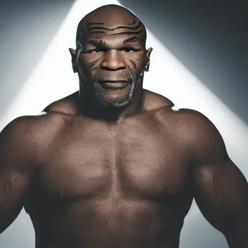 Image similar to a still of mike tyson, cinematic, 4 k, god rays through fog