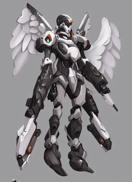 Prompt: digital art, concept art, painting, shading, overwatch style, angel mech