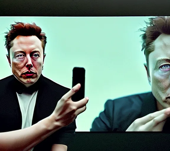 Image similar to hyperrealism aesthetic ridley scott and denis villeneuve style photography of a detailed giant elon musk, siting on a detailed ultra huge toilet and scrolling his smartphone in hyperrealism scene from detailed art house movie in style of alejandro jodorowsky and wes anderson