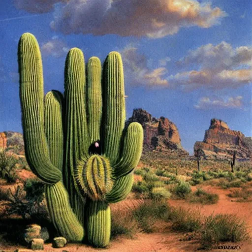 Image similar to Cactus man strikes again, concept art by James Gurney.