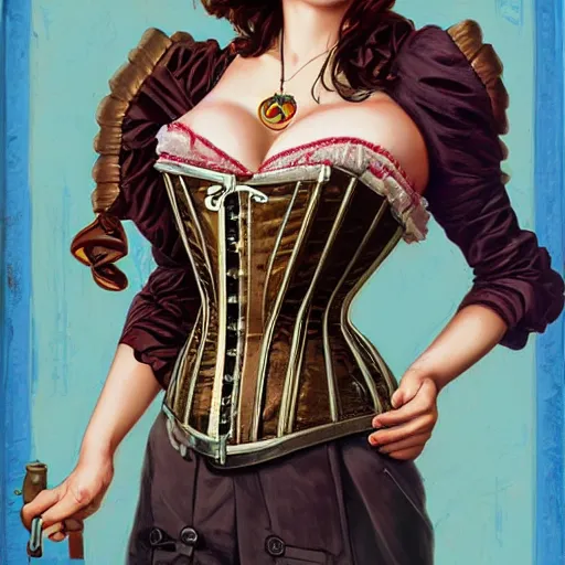 Prompt: lofi bioshock steampunk corset portrait, Pixar style, by Tristan Eaton Stanley Artgerm and Tom Bagshaw.