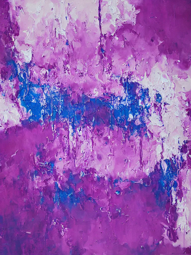 Prompt: abstract multiple layers of purple and blue shades paint dripping and running down a canvas, oil on canvas, detailed