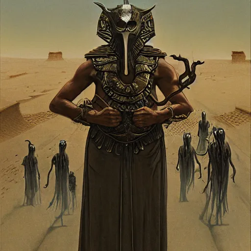 Prompt: portrait of masked Dune Dynasty on the art deco streets of the Undying Empire city of ya-Sattra during the Festival of Masks, award-winning realistic sci-fi concept art by Beksinski, Bruegel, Greg Rutkowski, Alphonse Mucha, and Yoshitaka Amano