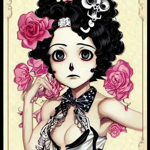 Image similar to anime manga skull portrait young woman skeleton, betty boop, intricate, elegant, highly detailed, digital art, ffffound, art by JC Leyendecker and sachin teng