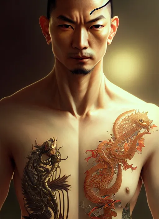 Image similar to Japanese Yakuza cyborg, diffuse lighting, fantasy, intricate, elegant, highly detailed, lifelike, photorealistic, digital painting, artstation, illustration, concept art, smooth, sharp focus, art by John Collier and Albert Aublet and Krenz Cushart and Artem Demura and Alphonse Mucha