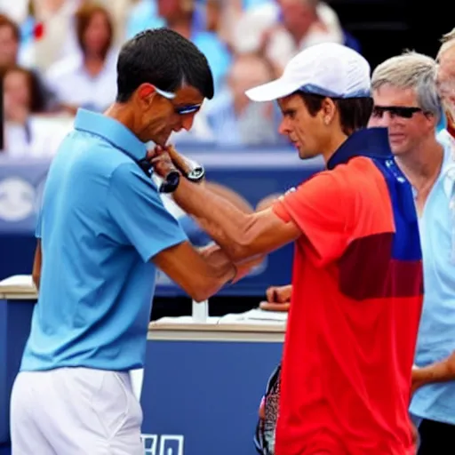 Image similar to bill gates vaccinating Novak Djokovitch at US open