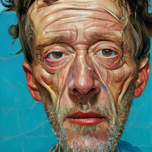 Image similar to high quality high detail painting by lucian freud and jenny saville, hd, holy person, turquoise