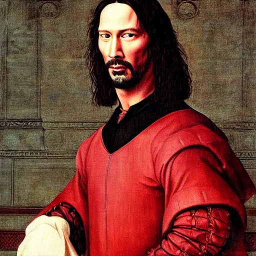 Prompt: a renaissance style portrait painting of Keanu Reeves