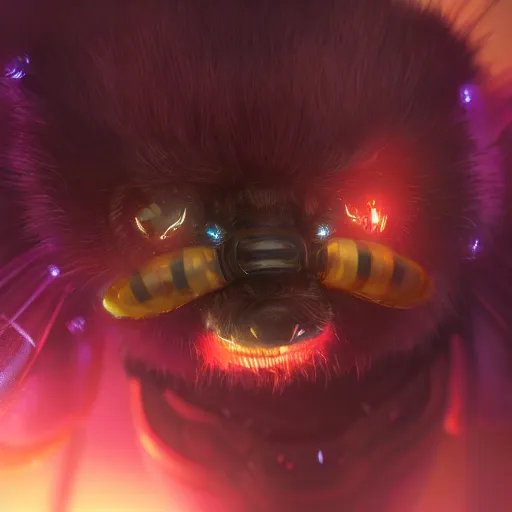 Prompt: Close up shot of Adorable Bee, ultra high detail, huggy wuggy from poppy playtime video game, ultra high detailed, glowing lights, oil painting, Greg Rutkowski, Charlie Bowater, Beeple, unreal 5, DAZ, hyperrealistic, octane render, RPG portrait, dynamic lighting, fantasy art, beautiful face