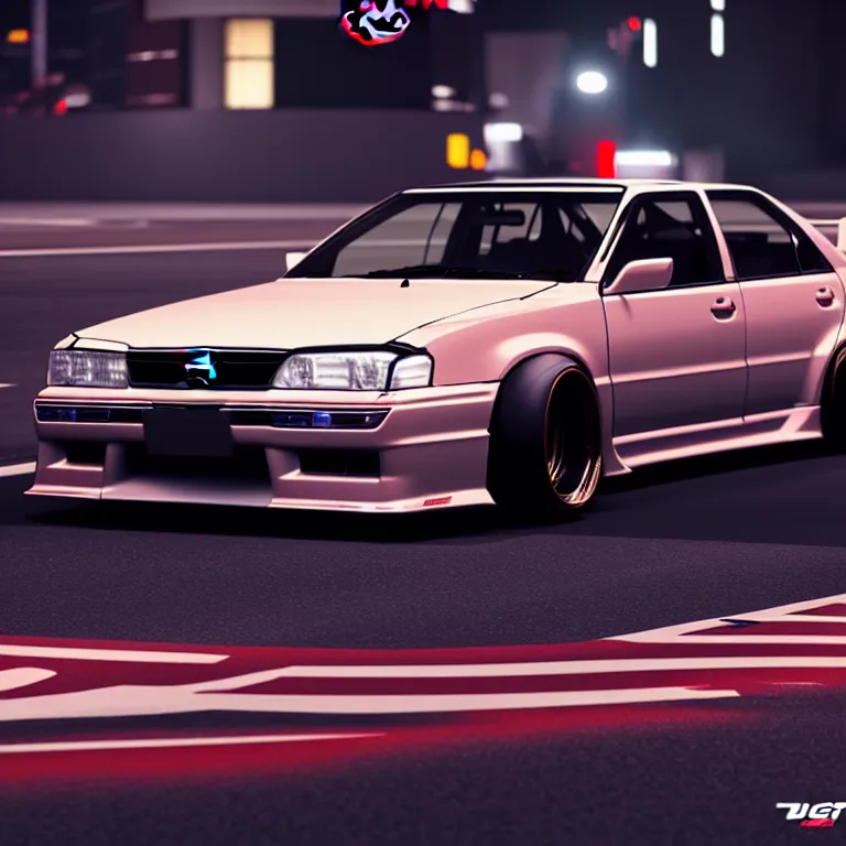 Image similar to Toyota JZX100 Drift, detailed-wheels, Shibuya prefecture, cinematic lighting, photorealistic, night photography, octane render