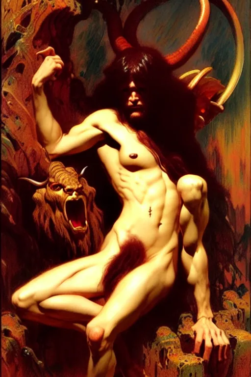 Prompt: satyr by gaston bussiere bayard wu, greg rutkowski, giger, maxim verehin, drew struzan