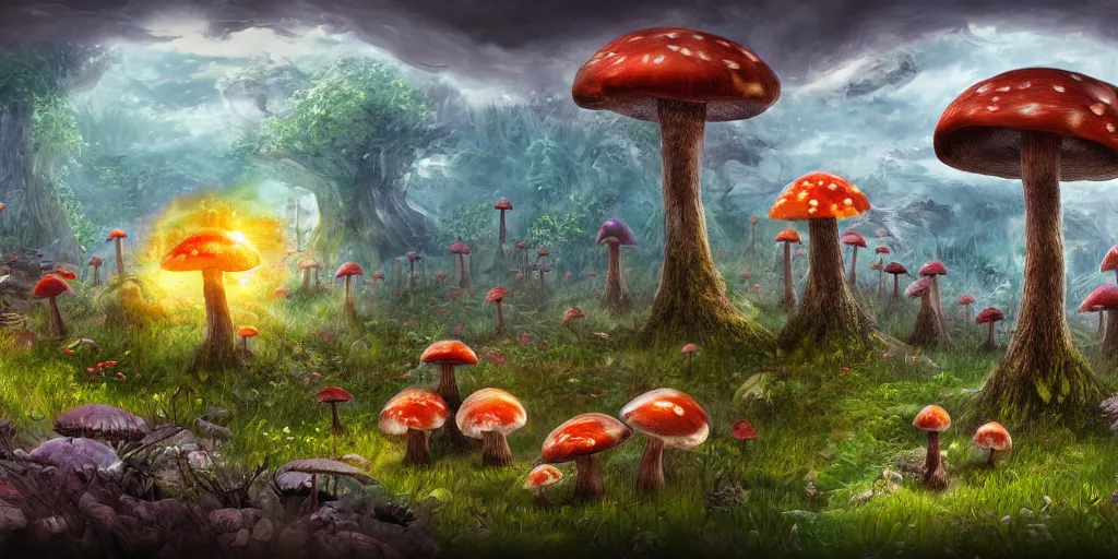 Image similar to mushroom biome, fantasy apocalypse, digital art, 4 k, mmo