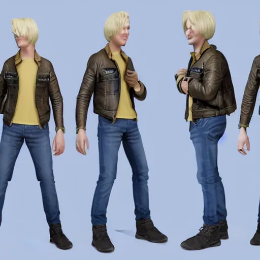 Image similar to full body unreal engine 5 render of a blonde boy