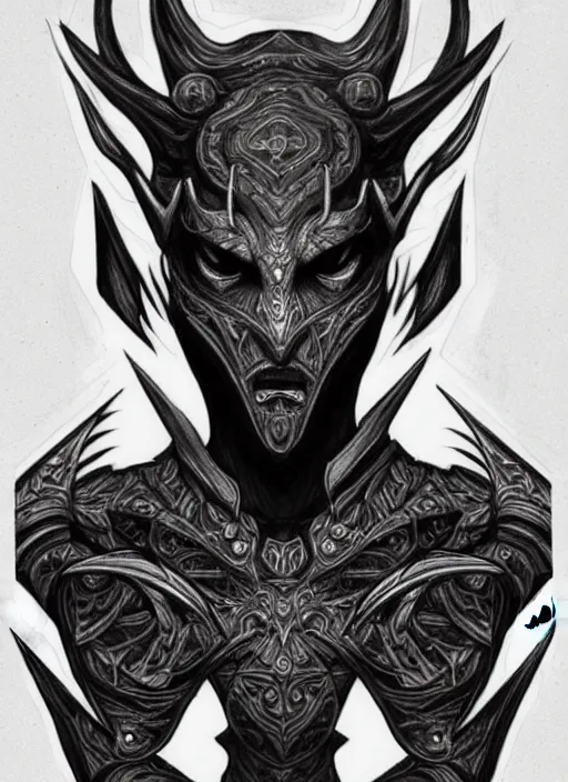 Image similar to symmetry!! concpet art, full shot, traditional ink!, sketch!! of a male demon, line sketch!!, intricate, elegant, highly detailed, monochrome, digital painting, artstation, concept art, sharp focus, illustration, art by borderlands 3