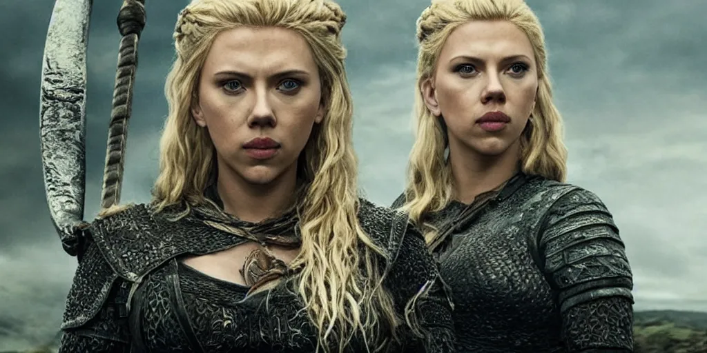 Image similar to Scarlett Johansson playing Lagertha in the TV series Vikings