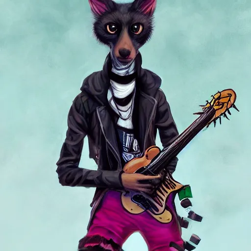 Image similar to Beautiful portrait digital painting, oil painting, anthro anthropomorphic animal androgynous , at a lake anarchist anarcho-punk Punk Punk outfit. furaffinity, artstation