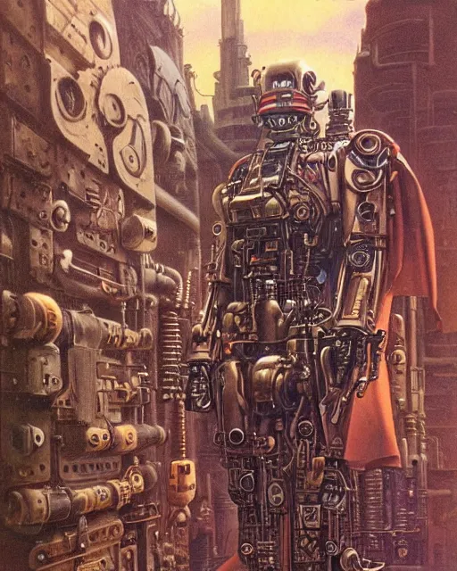 Prompt: steampunk cyborg by ralph mcquarrie and frank lloyd frank lloyd and bruce pennington and ted nasmith