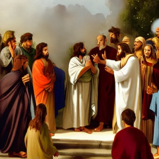 Prompt: photo of the jewish messiah welcoming the redeemed at the gates of heaven